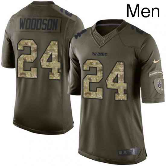 Mens Nike Oakland Raiders 24 Charles Woodson Limited Green Salute to Service NFL Jersey
